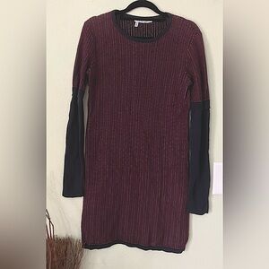 Derek Lam 10 Crosby knit long sleeve burgundy blue mini shirt dress